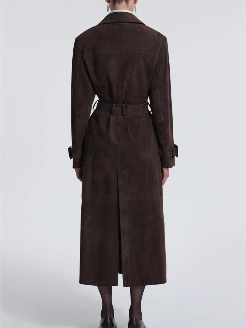 Nour Hammour Tate Double-Breasted Brown Suede Trench Coat 36 - Picture 6 of 10